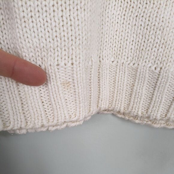 Vintage 90s Sweater Cable Knit Pearl Cropped Off White Coquette Feminine M - Picture 12 of 13